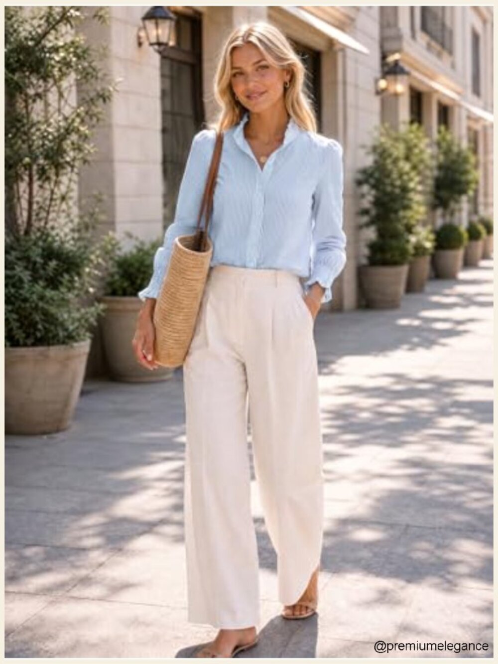 Striped Long Sleeve Button Down Blouse with Ruffle Collar Smocked Cuffs - Picture 4 of 6